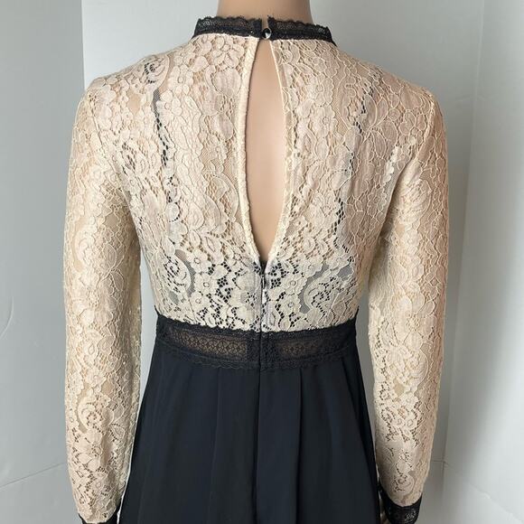Little Mistress All Over Lace Top Long Sleeve Chiffon Semi Sheer Dress - Picture 8 of 12